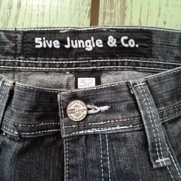 5ive Jungle & Co. Denim Jeans Men Size 32 Black Embroidered Back Pockets - Picture 11 of 13